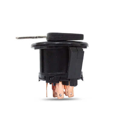 Close-up of rotary mechanism on Husqvarna ignition switch with 2 keys