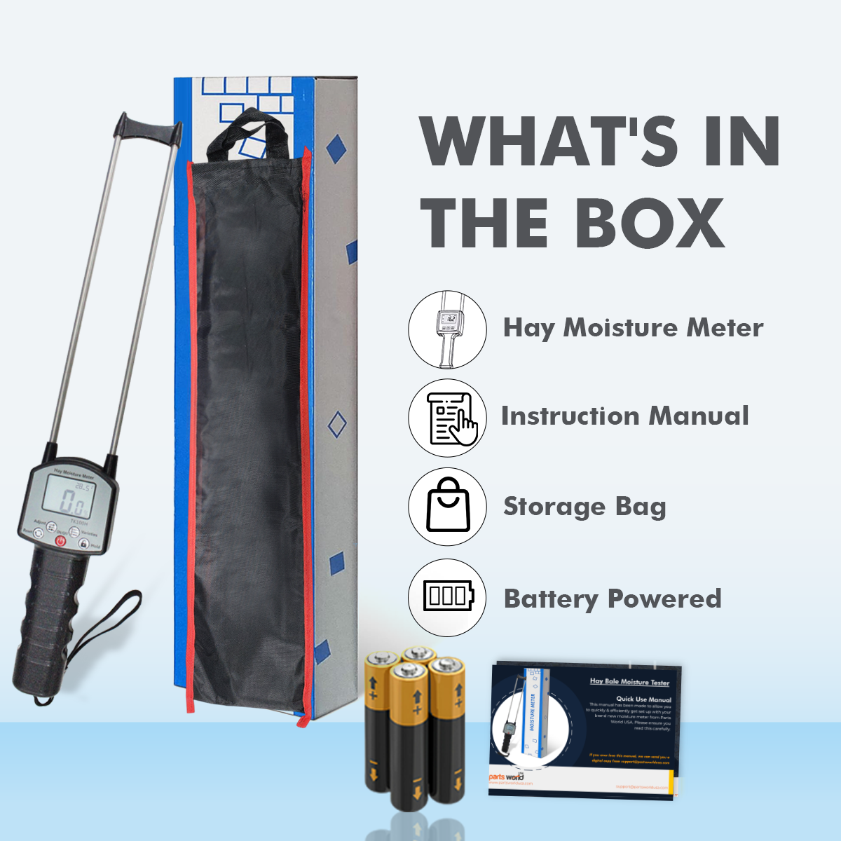 TrueMoist packaging box and product label for hay moisture testing kit