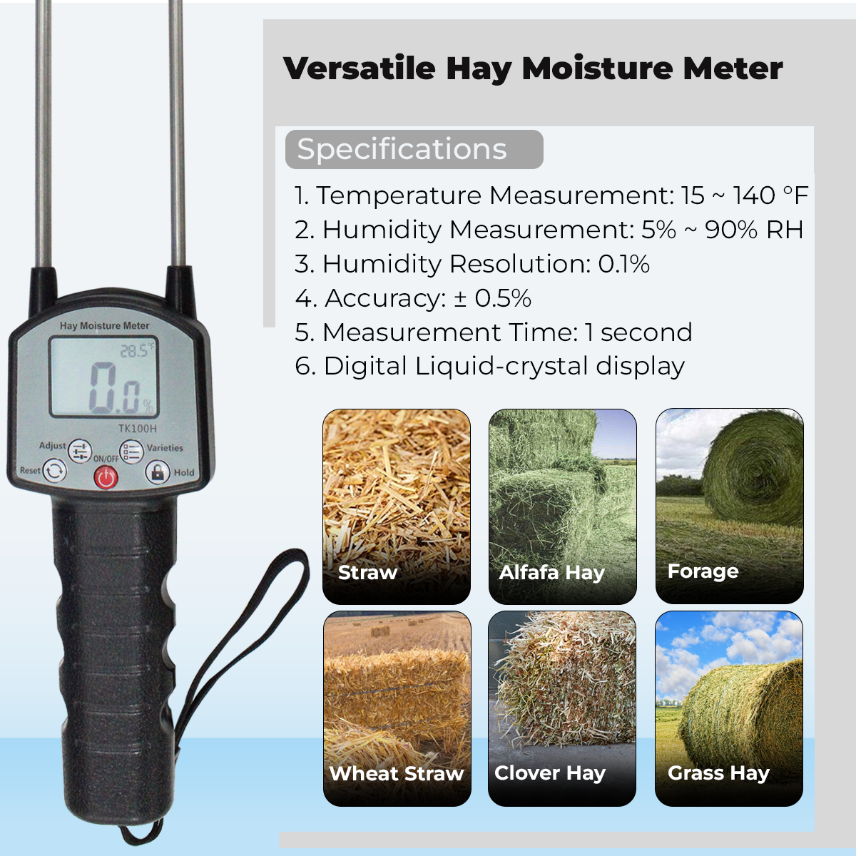 TrueMoist hay moisture meter used on alfalfa and clover hay for real-time testing