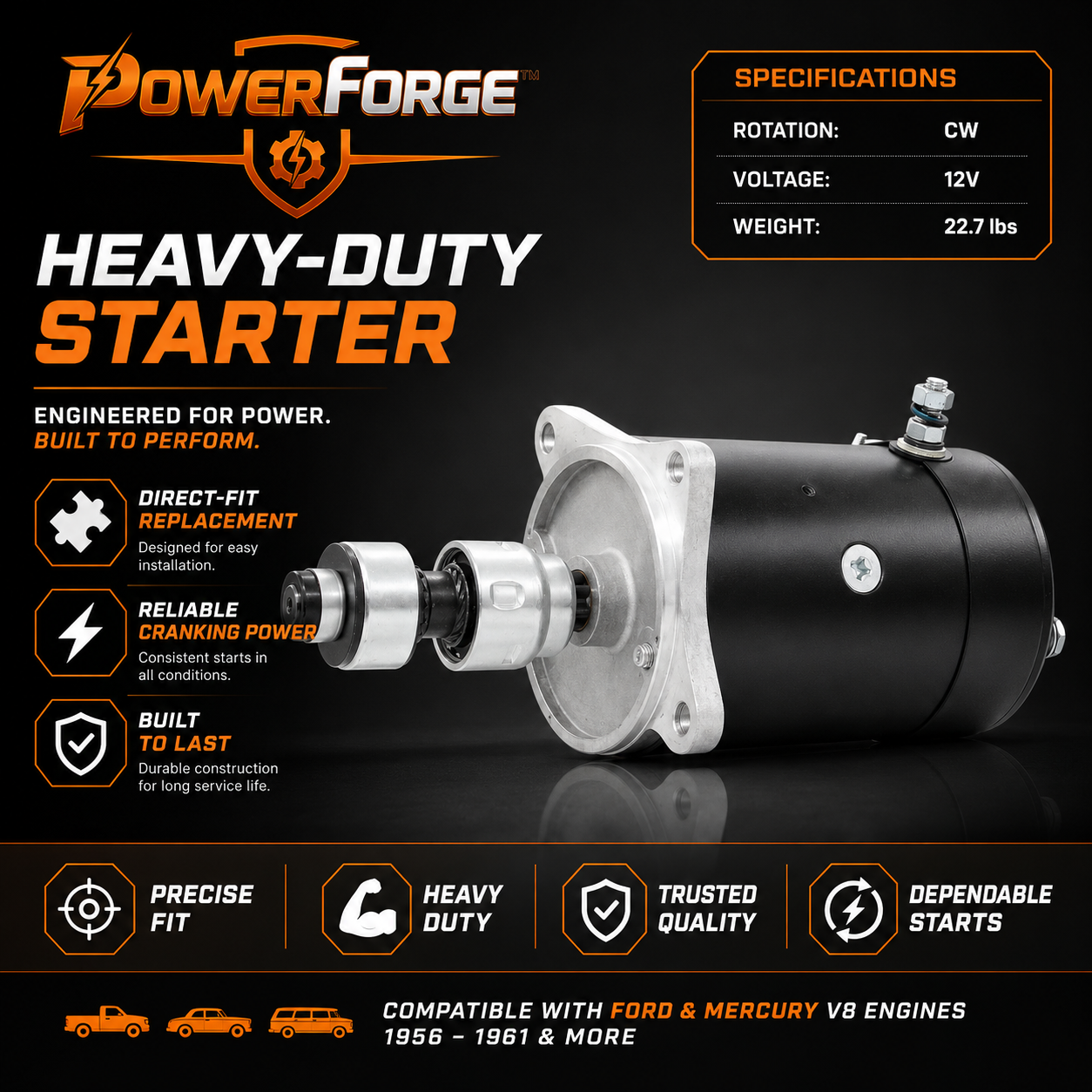 12V Anlassermotor passend für Ford F100 F250 F350 (1956-1961)