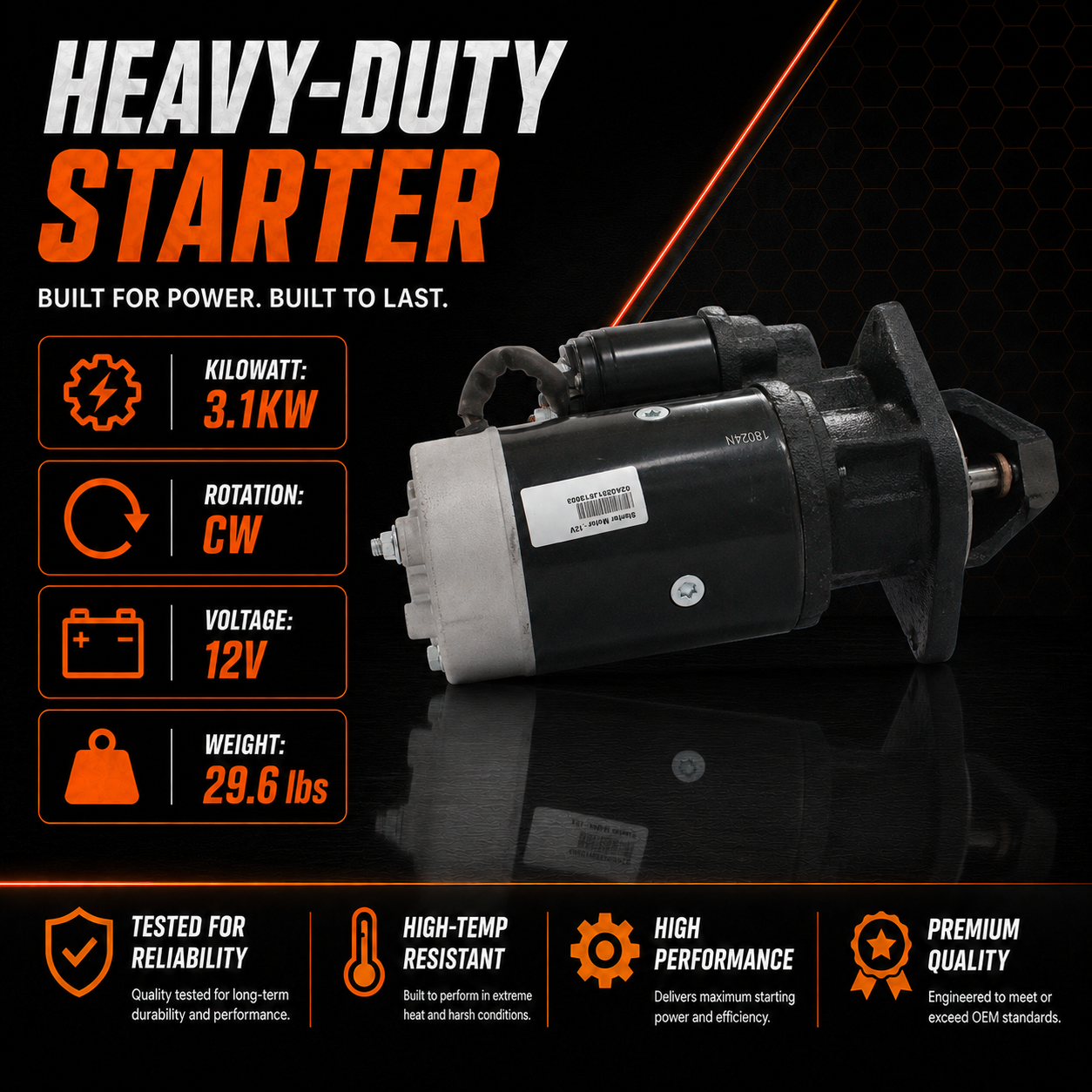 12V 3.1kW Starter Motor fits Ford 555E, 575E New Holland 3230, 3430