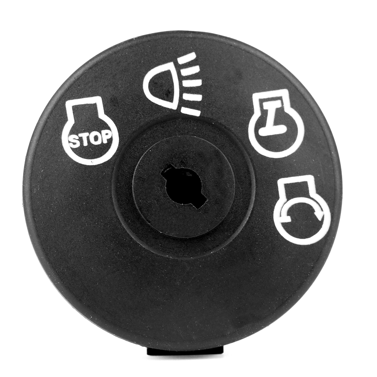 Top view of John Deere ignition switch 532175566 with labeled positions for key rotation