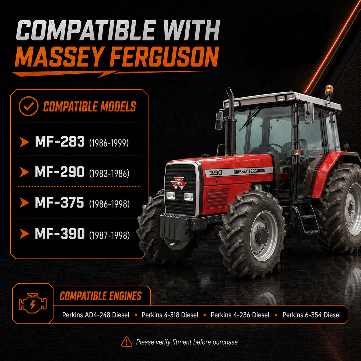12V 3kW Anlasser passend für Massey Ferguson MF-399, MF-290, MF-375 (1983-1999)