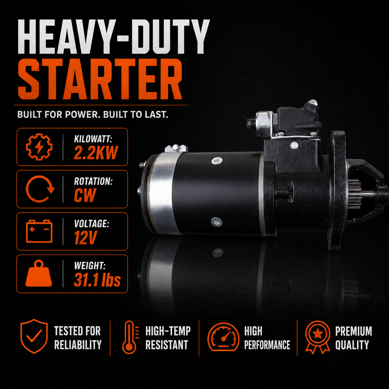 12V 2.2kW Starter fits Fordson Dexta 1957-1961, Super Dexta 1962-1964