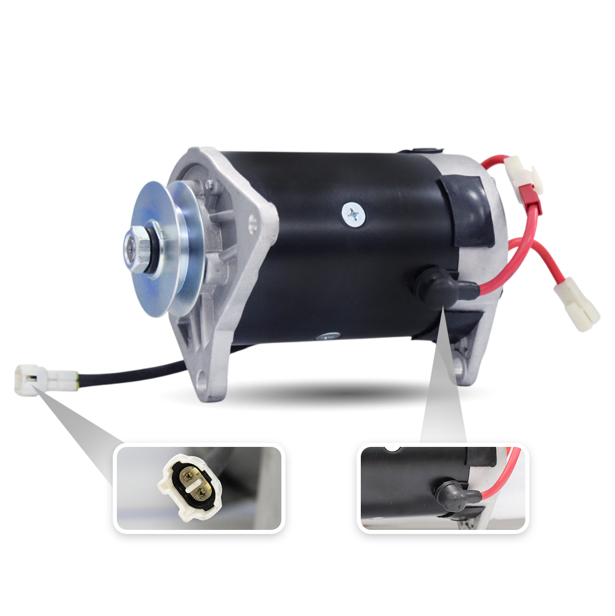 12V 15A starter generator for Yamaha G16 to G29 golf carts – front angle view