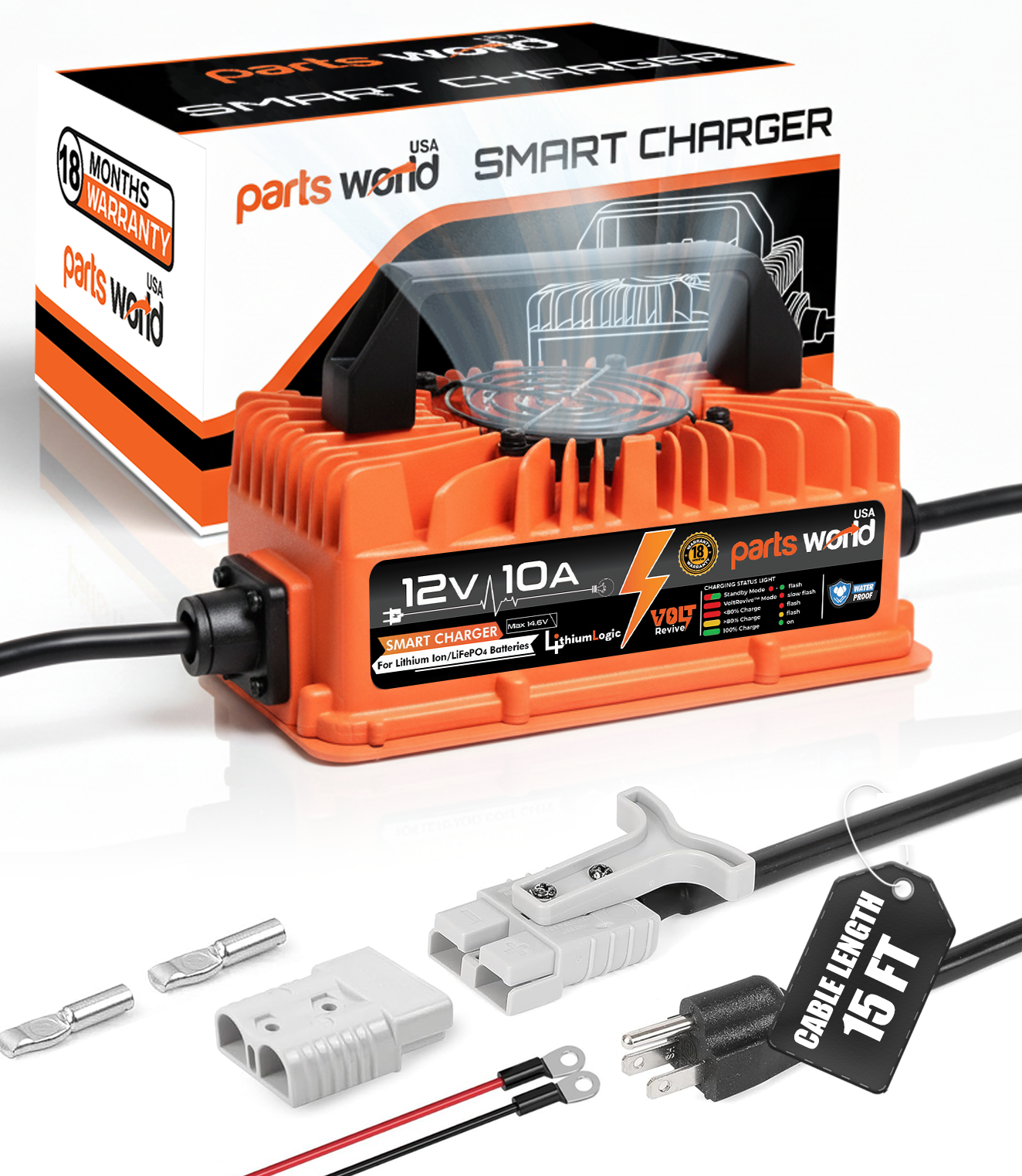 LithiumLogic™ 12V (Max 14.6V) 10A battery charger with SB50 plug