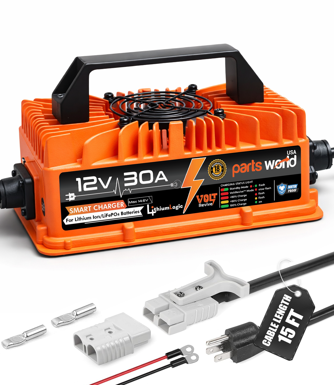 LithiumLogic™ 12V (Max 14.6V) 30A battery charger with SB50 plug