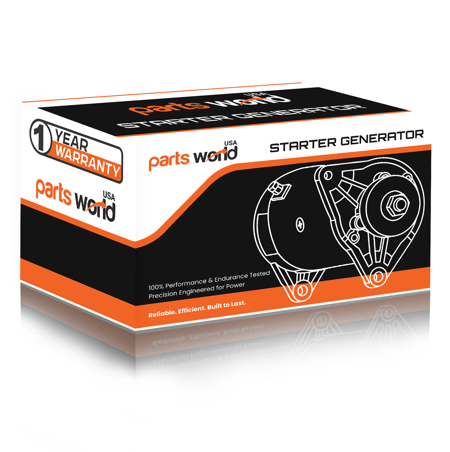 Branded retail box of Parts World USA starter generator for Yamaha golf carts