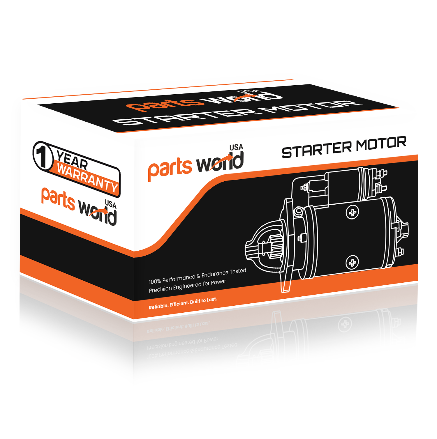  Retail packaging of 12V starter motor from Parts World USA
