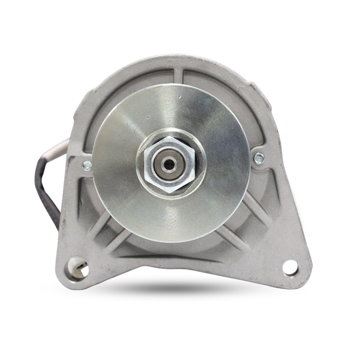 Close-up view of Yamaha G16A starter generator front mounting flange and shaft