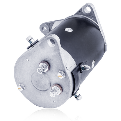 Side view of EZ-GO starter generator with label and mount bracket detail