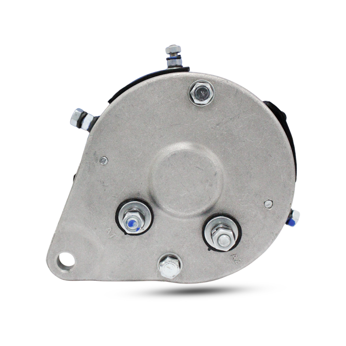 Rear view of Club Car starter generator showing electrical terminals and bolt pattern