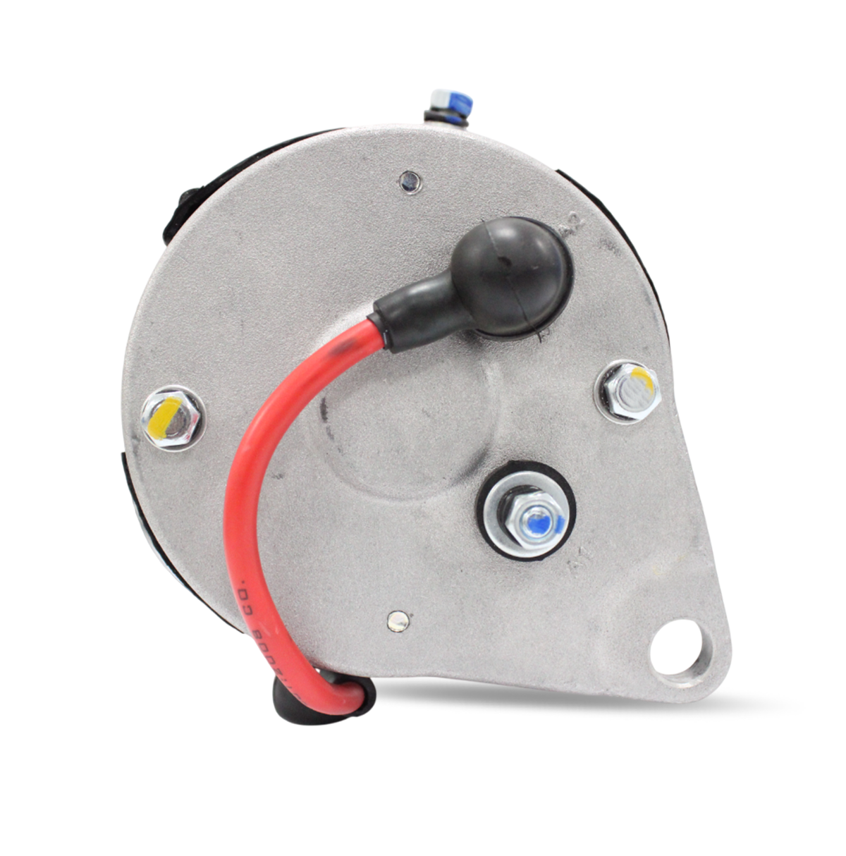 Front face of Yamaha golf cart starter generator showing 3-bolt mounting plate and central shaft