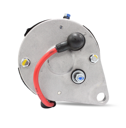 Front face of Yamaha golf cart starter generator showing 3-bolt mounting plate and central shaft