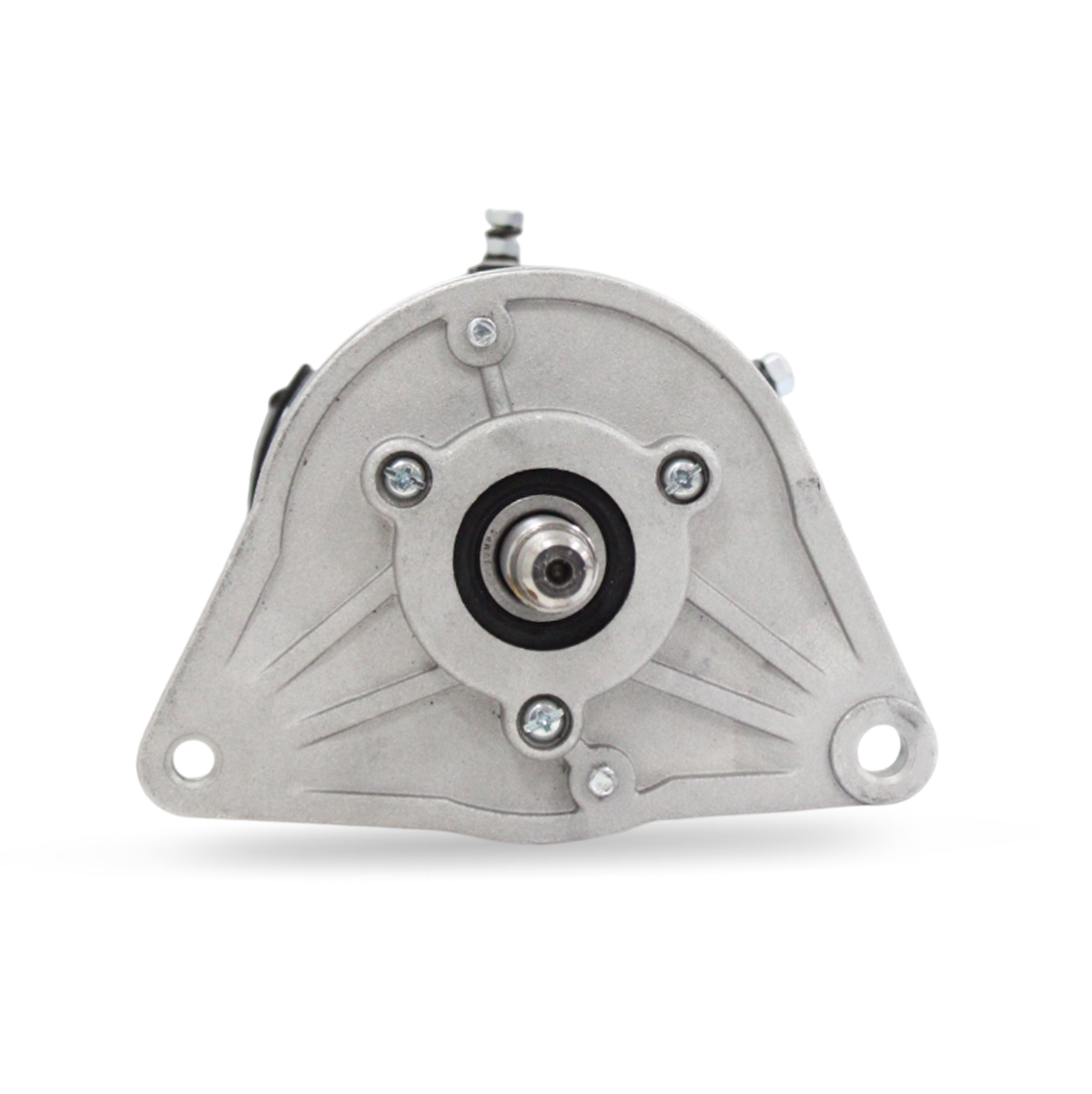 Mounting flange view of starter generator with 3-bolt holes for Club Car DS and Carryall