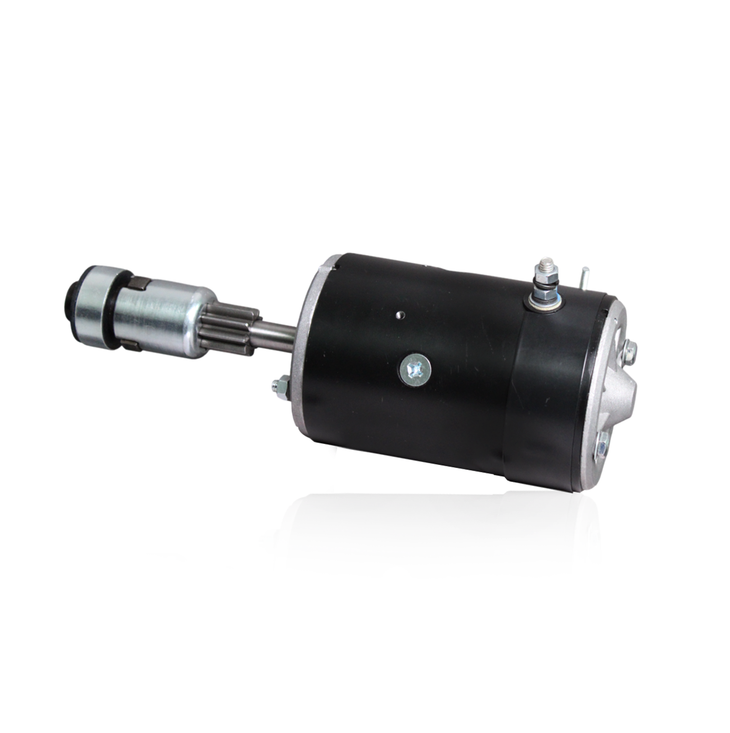Front angle view of 6V starter motor compatible with vintage Ford 8N and 2N tractors
