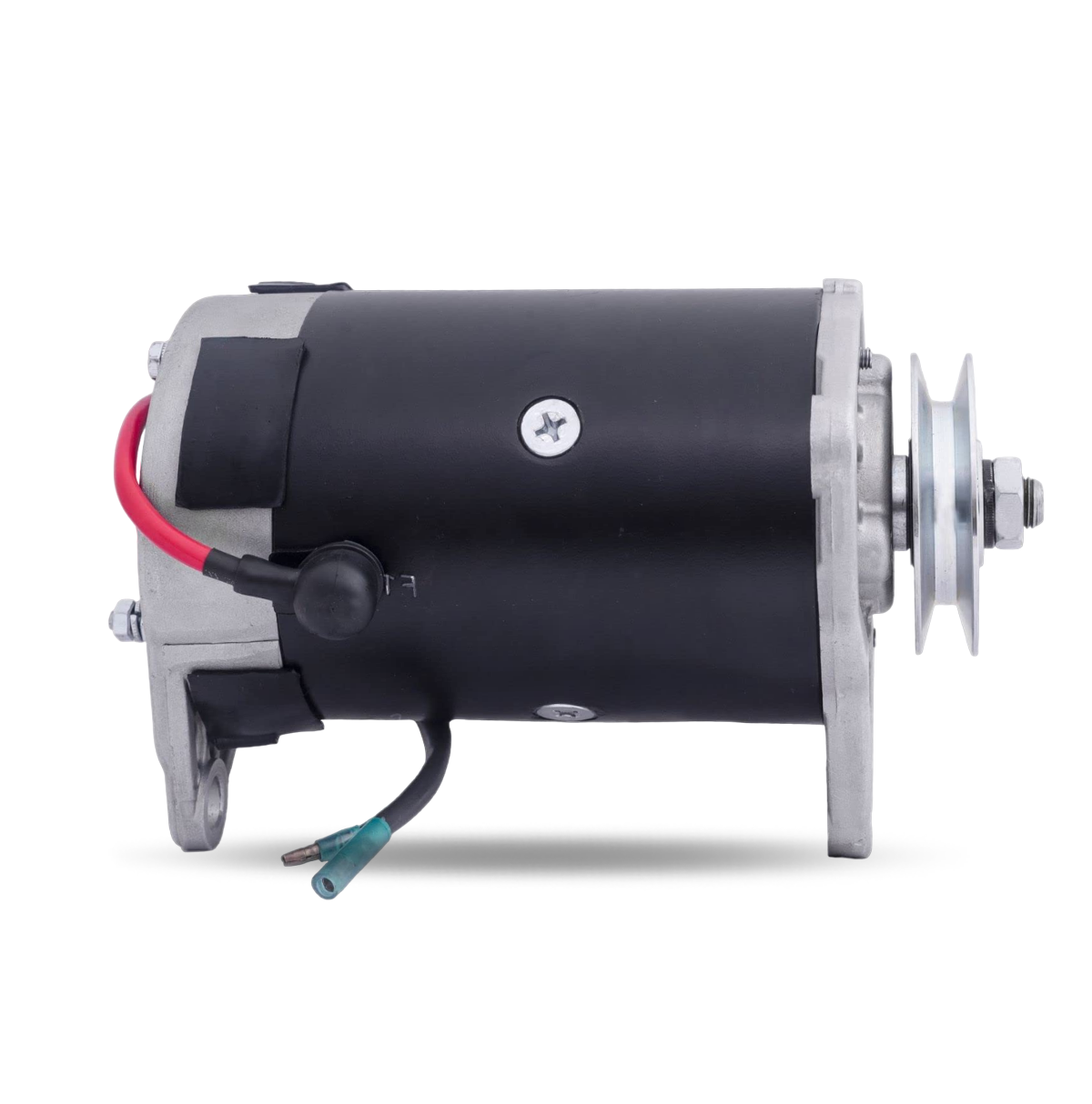 Side profile of 12V starter generator with red terminal cap for Yamaha G-series carts