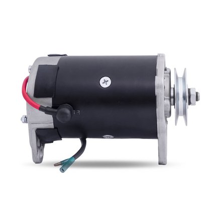 Side profile of 12V starter generator with red terminal cap for Yamaha G-series carts