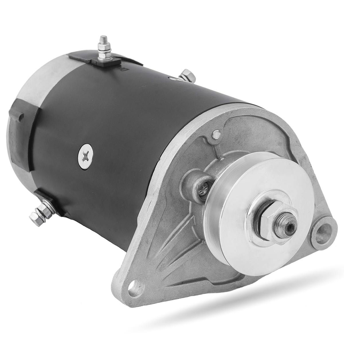 Side profile of starter generator with black body housing for Club Car DS and Carryall carts