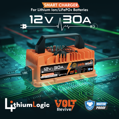LithiumLogic™ 12V (Max 14.6V) 30A battery charger with M8 Ring Terminals