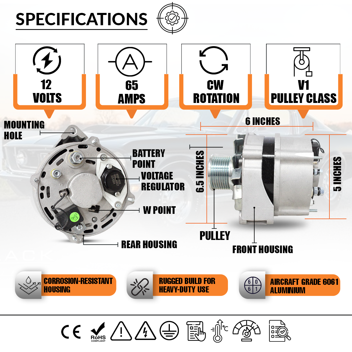 12V 65A Alternator fits John Deere 1030 1130 1630(1970-1982)
