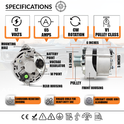 12V 65A Alternator fits John Deere 1030 1130 1630(1970-1982)