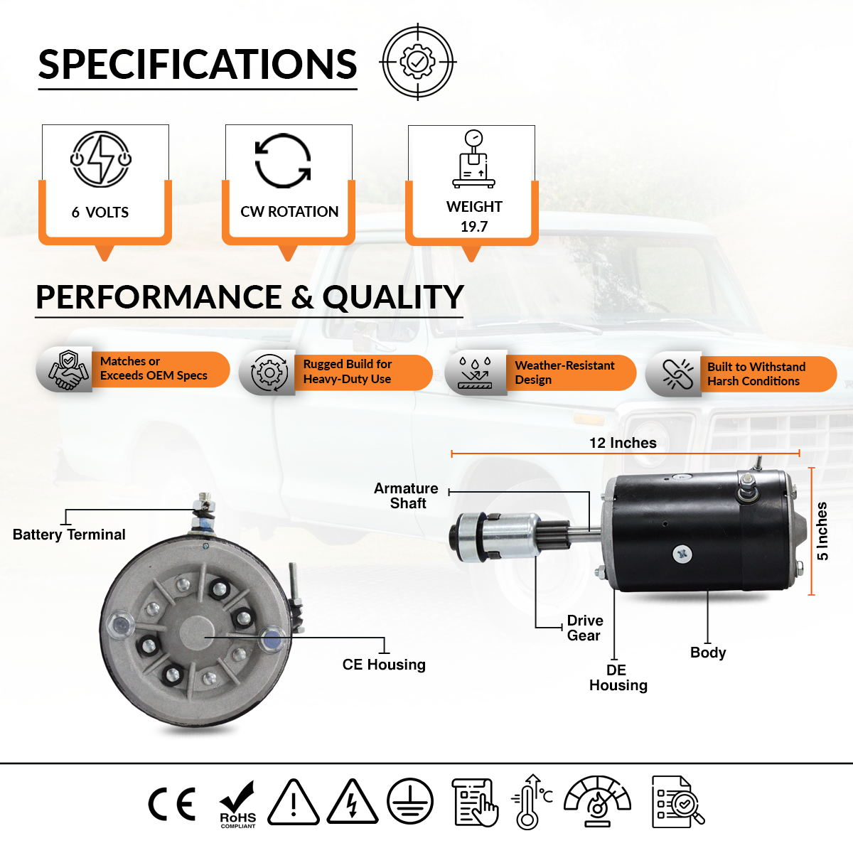 Rear gear housing of 6V starter motor for Ford 9N tractor models
