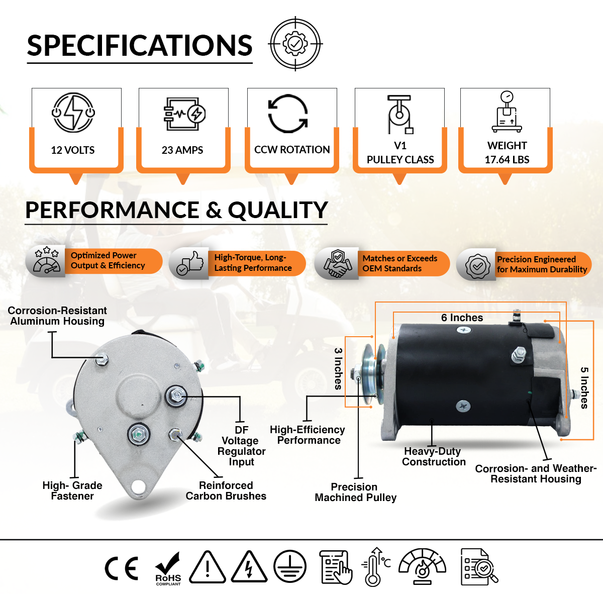 OEM compatibility reference chart for EZ-GO 12V 23A starter generator