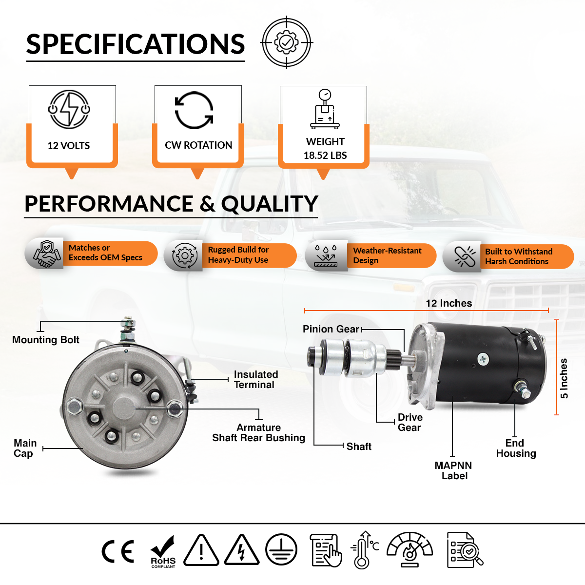 12V Starter Motor fits Ford F100 F250 F350 (1956-1961)