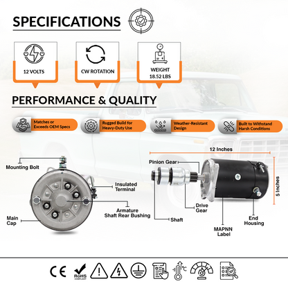 12V Starter Motor fits Ford F100 F250 F350 (1956-1961)