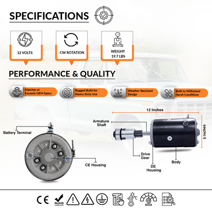 Fitment chart for 12V starter motor for Ford 8N, 9N, 2N models (1939–1952)