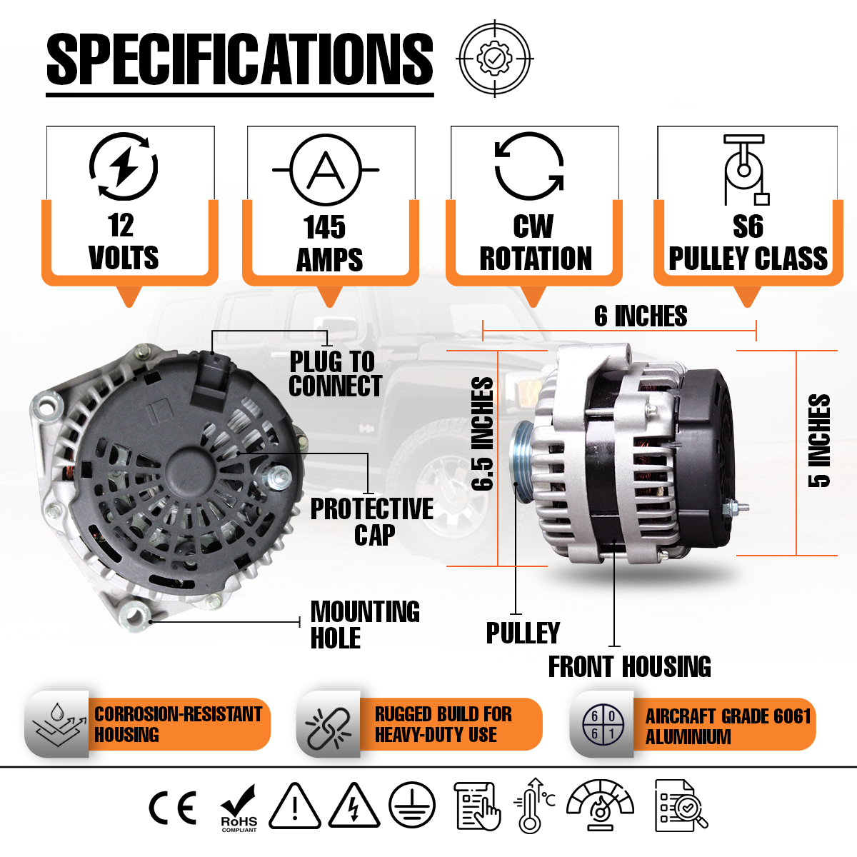 12V 145A Alternator fits GMC Yukon XL Chevrolet Tahoe Silverado 1500