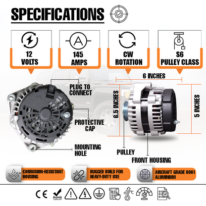 12V 145A Alternator fits GMC Yukon XL Chevrolet Tahoe Silverado 1500