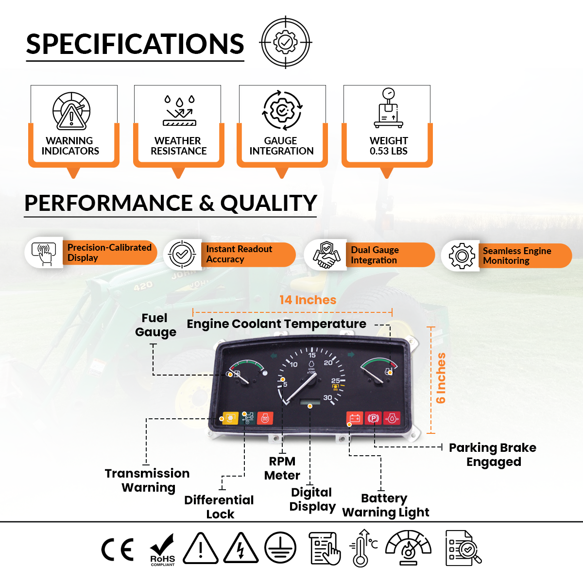 Gauge Cluster fits John Deere 4400 4410 4500 4600 4300 AM122798