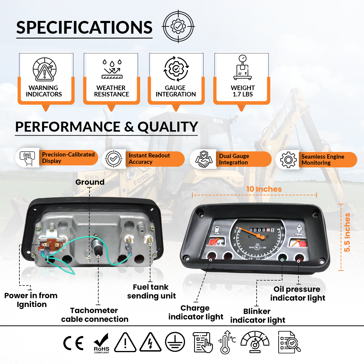 Cluster Gauge fits Ford 655A 6600 6610 6810 7600 E5NN10849BA