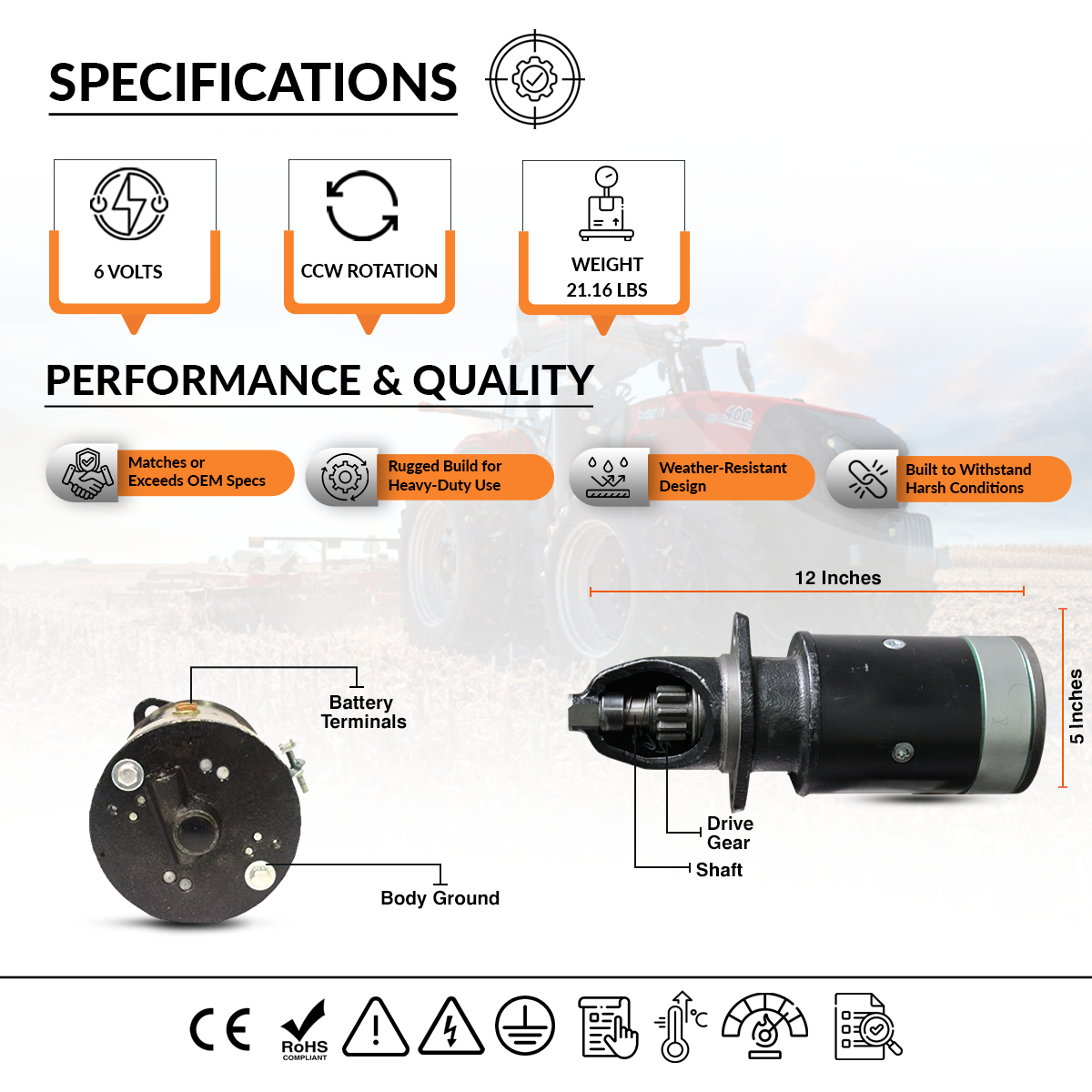 6V Starter Motor fits Farmall A B C 1939-1961, CASE 220-230