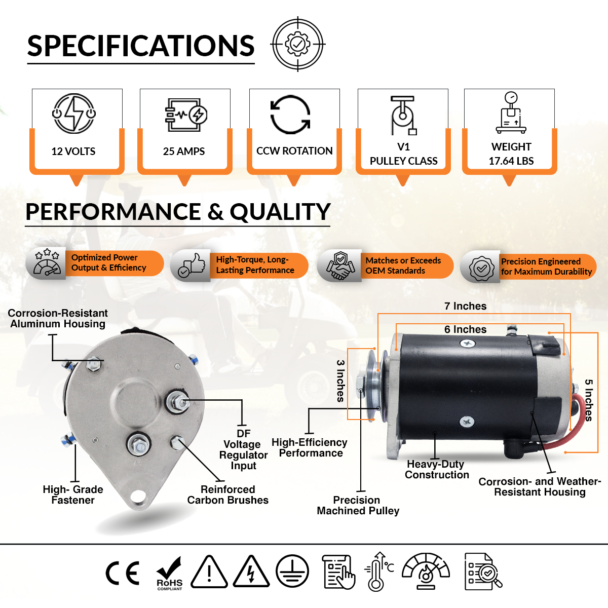 OEM compatibility and fitment chart for 12V 25A starter generator with FE290 and FE400 engines